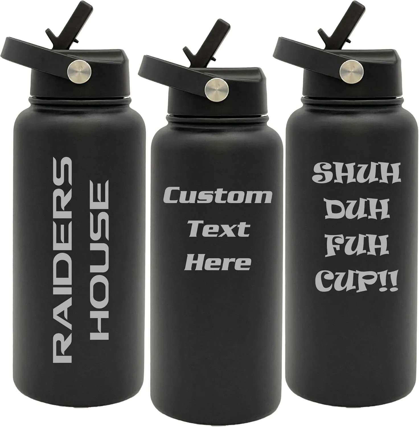 Customized Tumblers, Double Wall Personalized Bottle w/Flip Top Lid, Laser Engraved Text for Special Holidays, Birthdays, Anniversaries - Travel Drinkware for Work (32oz Black)