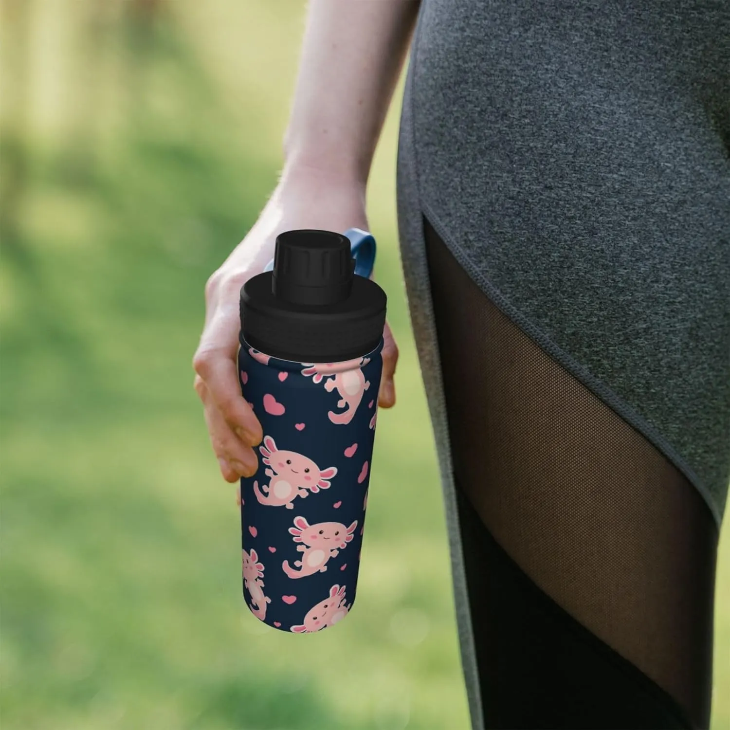 Cute Axolotl 18oz Sports Insulated Water Bottle Double-Wall Vacuum Stainless Steel Reusable Leak & Sweat Proof Sports Water Kettle For Fitness Gym Outdoor School