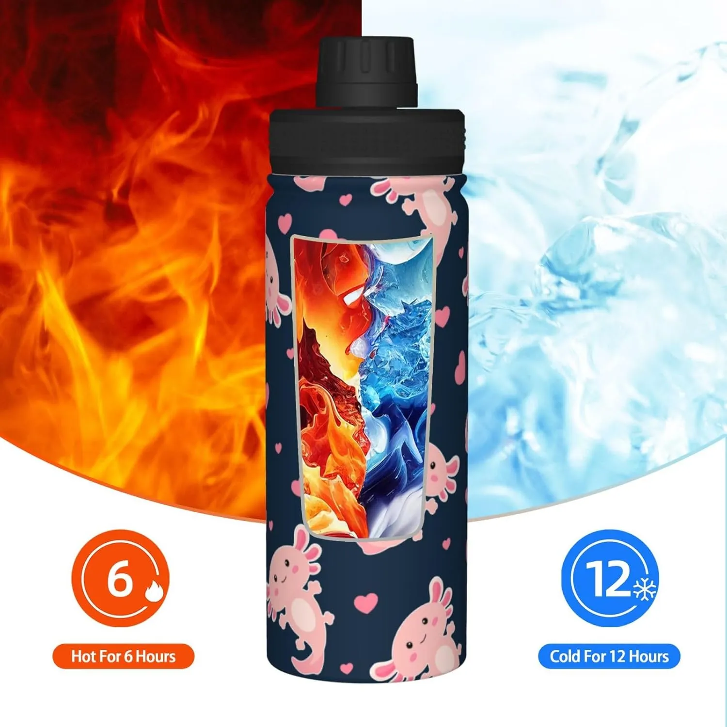 Cute Axolotl 18oz Sports Insulated Water Bottle Double-Wall Vacuum Stainless Steel Reusable Leak & Sweat Proof Sports Water Kettle For Fitness Gym Outdoor School