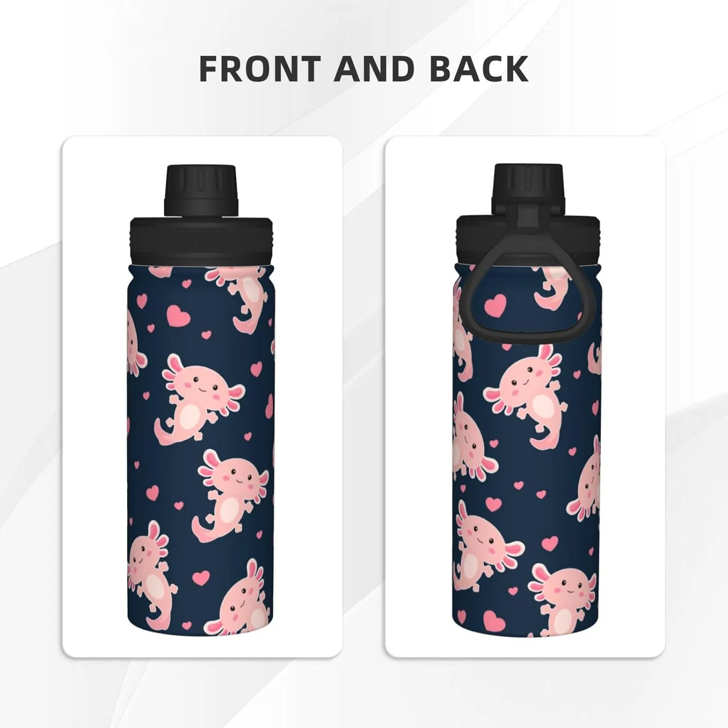 Cute Axolotl 18oz Sports Insulated Water Bottle Double-Wall Vacuum Stainless Steel Reusable Leak & Sweat Proof Sports Water Kettle For Fitness Gym Outdoor School