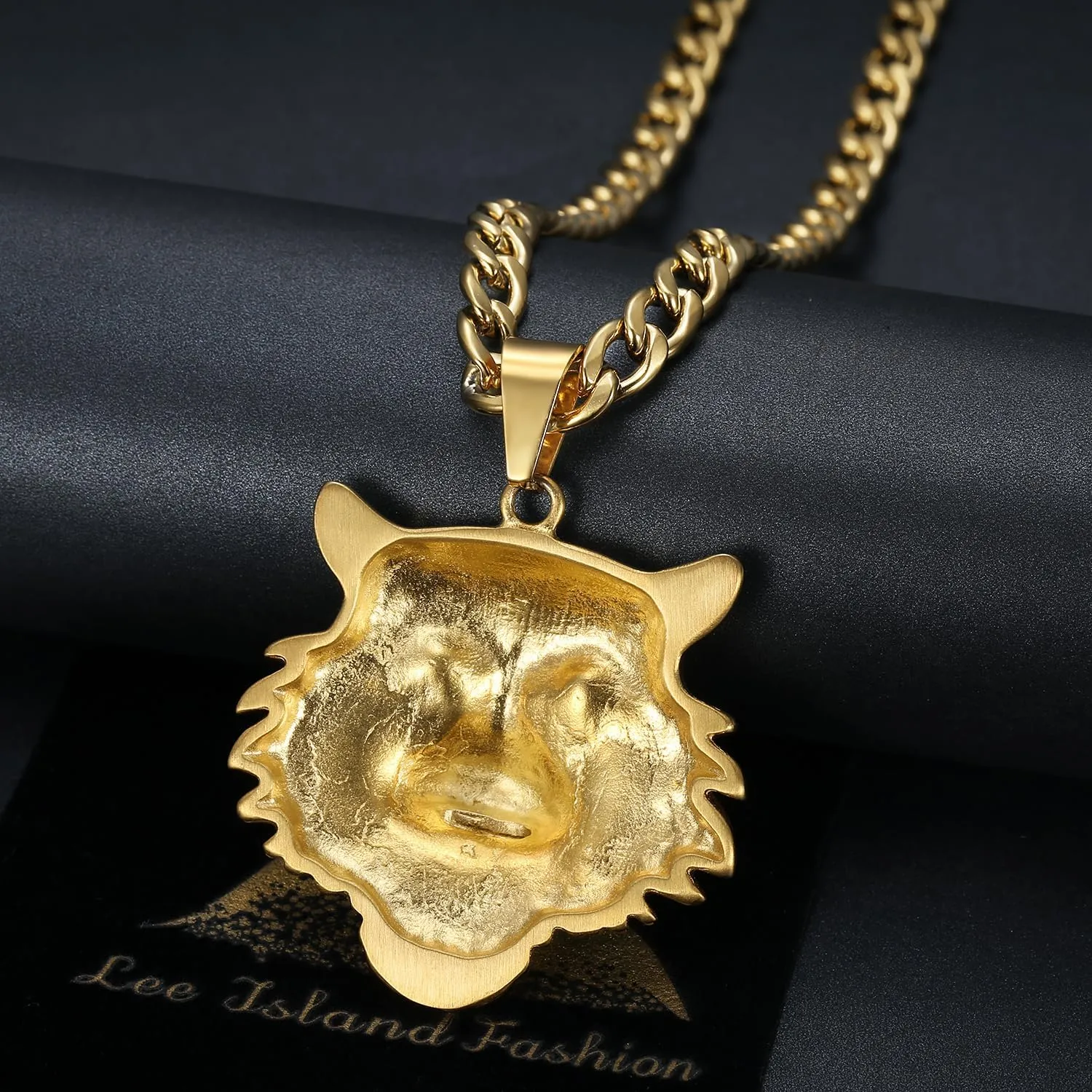CZ Fully Roaring Tiger Head With Green Red Eyes Pendant Punk Rock Stainless Steel Necklace, 24 Inch 7mm Chain For Men Hip Hop Animal Jewelry-I'm the King