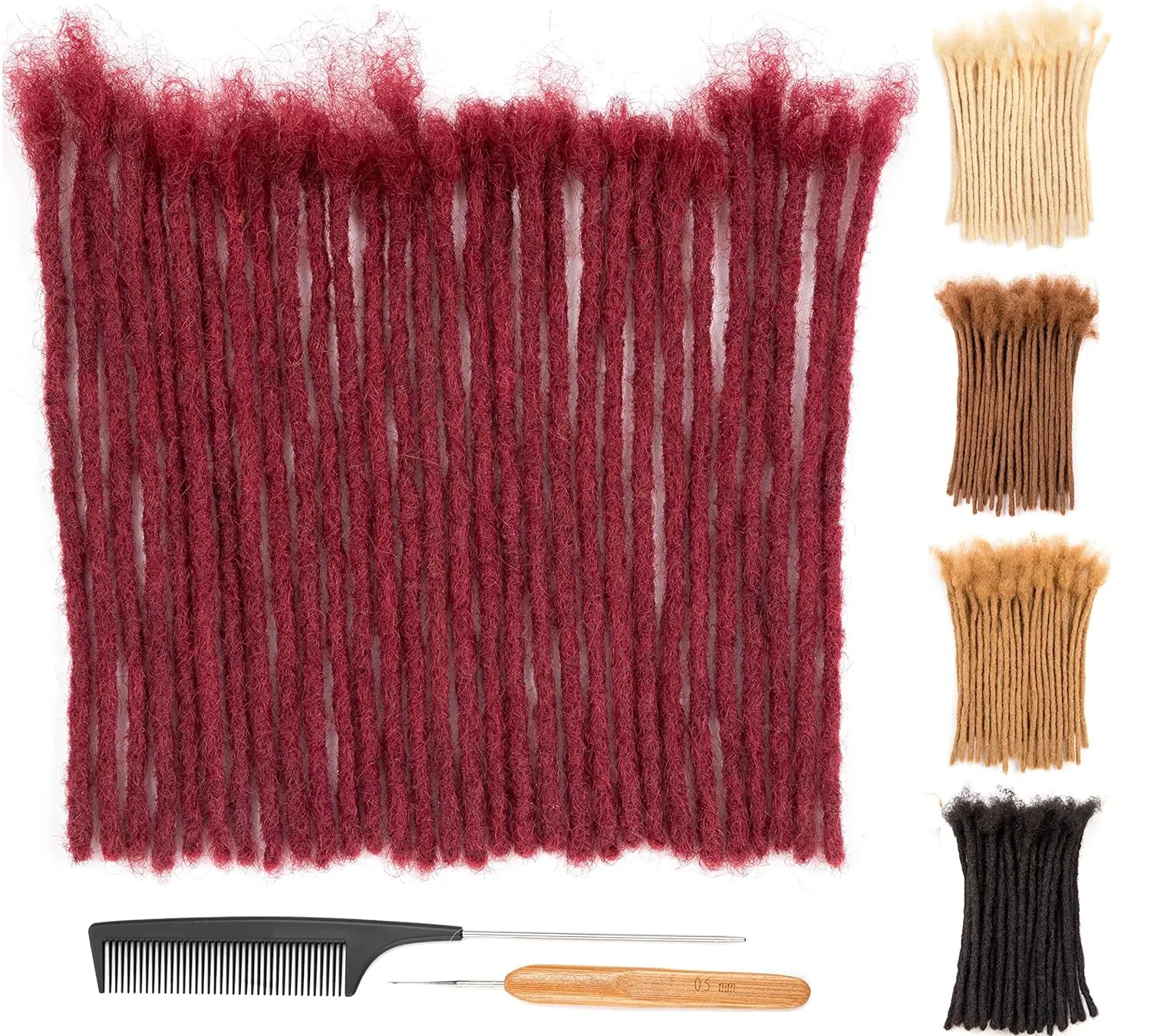 DAIXI 0.6cm & 0.8cm Thickness #Bug Color 4 Inch 10 Strands 100% Real Human Hair Dreadlock Extensions for Man/Women Handmade Permanent loc Extensions Bundles Can Be Dyed Bleached Curled and Twisted