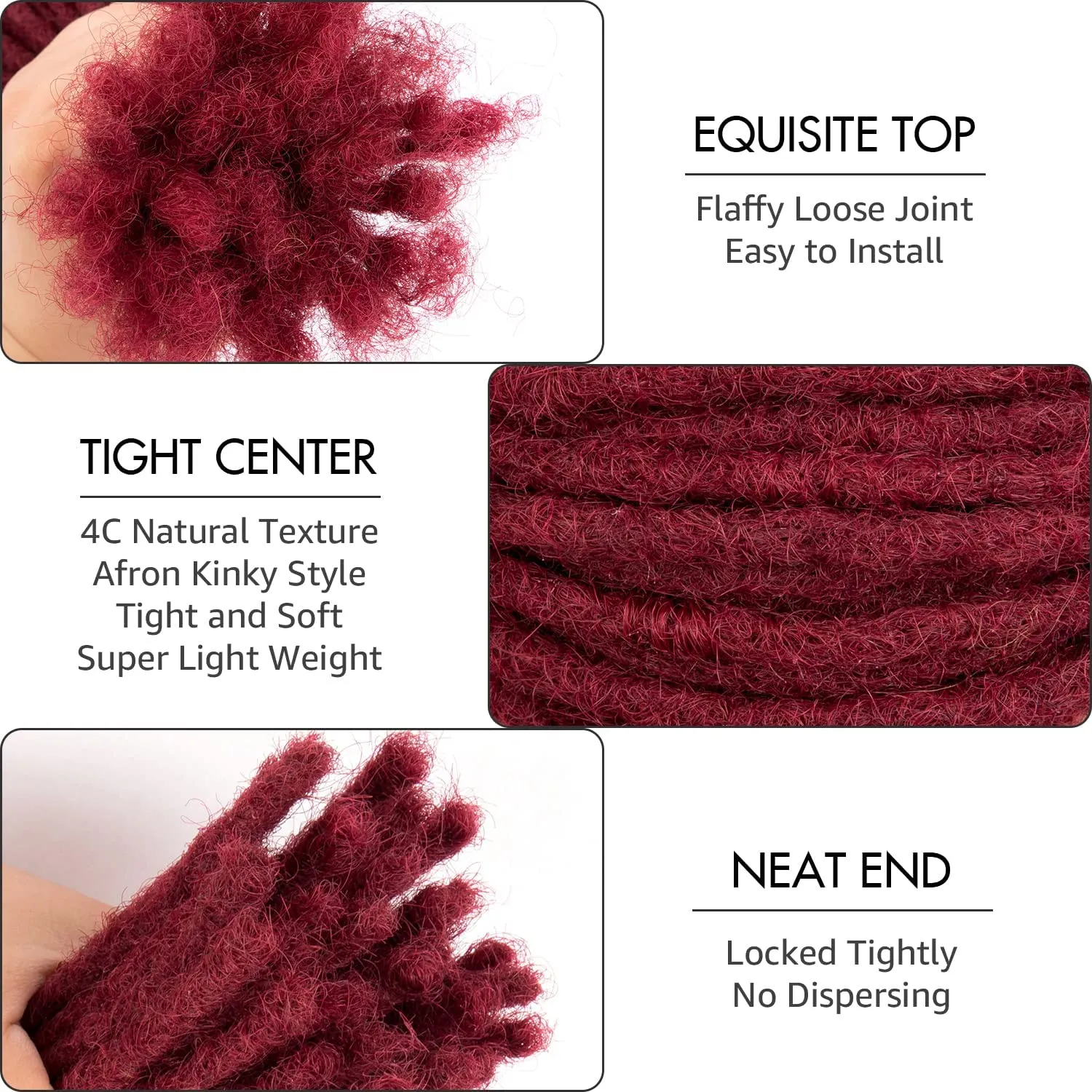 DAIXI 0.6cm & 0.8cm Thickness #Bug Color 4 Inch 10 Strands 100% Real Human Hair Dreadlock Extensions for Man/Women Handmade Permanent loc Extensions Bundles Can Be Dyed Bleached Curled and Twisted