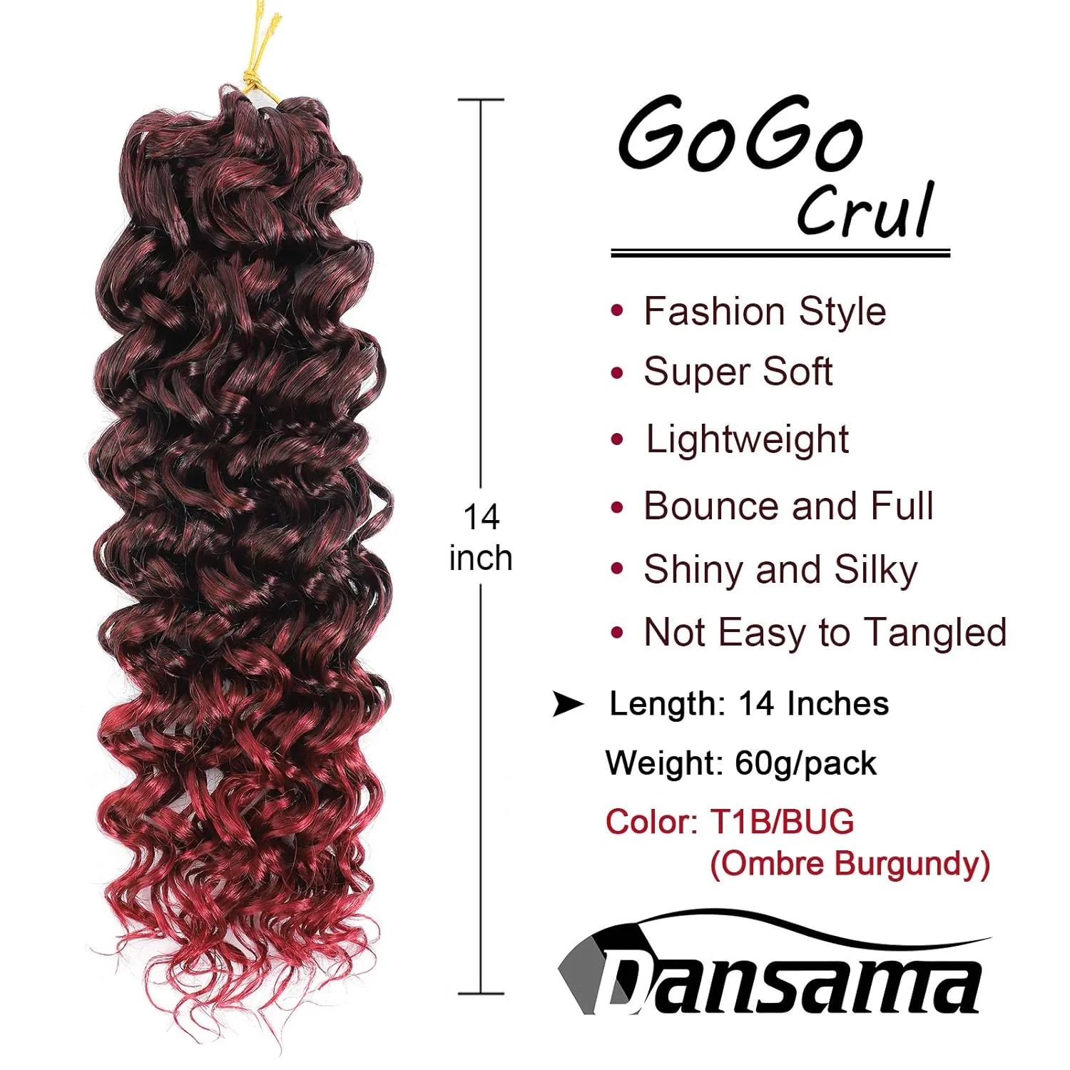 Dansama GoGo Curl Crochet Hair, Ocean Wave Water Wave Synthetic Braiding Hair Extensions for Black Women (14 inch (Pack of 6), T1B/BUG)