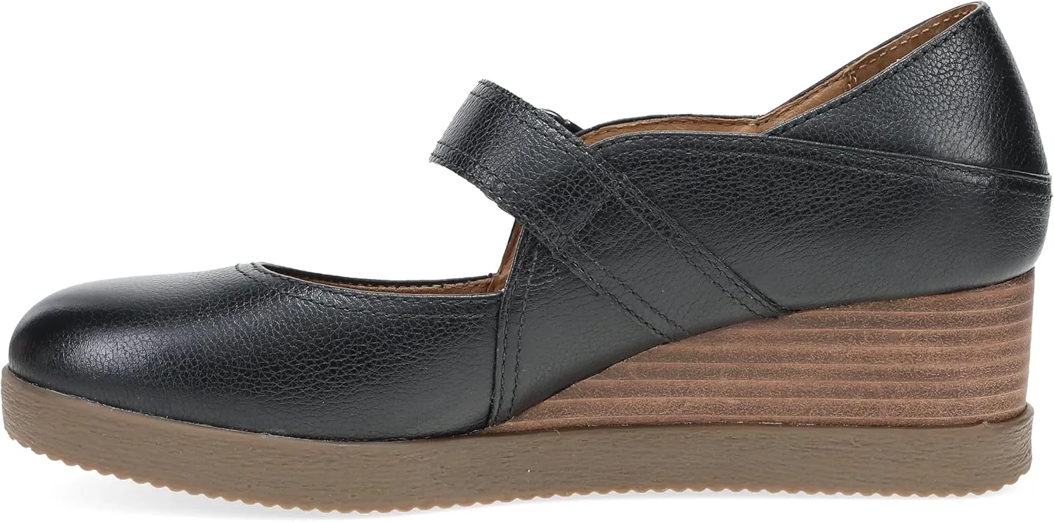 Dansko Sandy Wedge Mary Jane for Women - Durable Waterproof Leathers and Leather-Stacked Heel - Adjustable Hook & Loop Strap with Buckle Detail