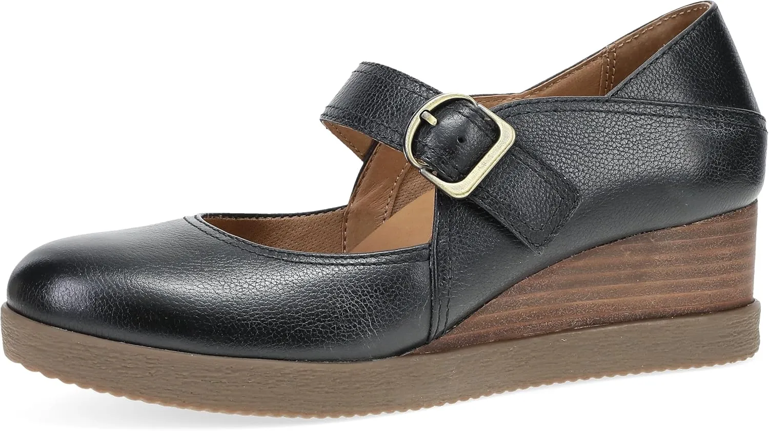Dansko Sandy Wedge Mary Jane for Women - Durable Waterproof Leathers and Leather-Stacked Heel - Adjustable Hook & Loop Strap with Buckle Detail
