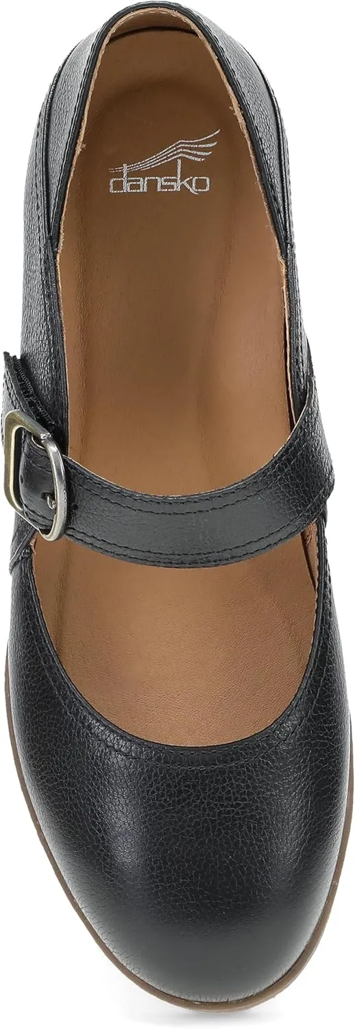 Dansko Sandy Wedge Mary Jane for Women - Durable Waterproof Leathers and Leather-Stacked Heel - Adjustable Hook & Loop Strap with Buckle Detail