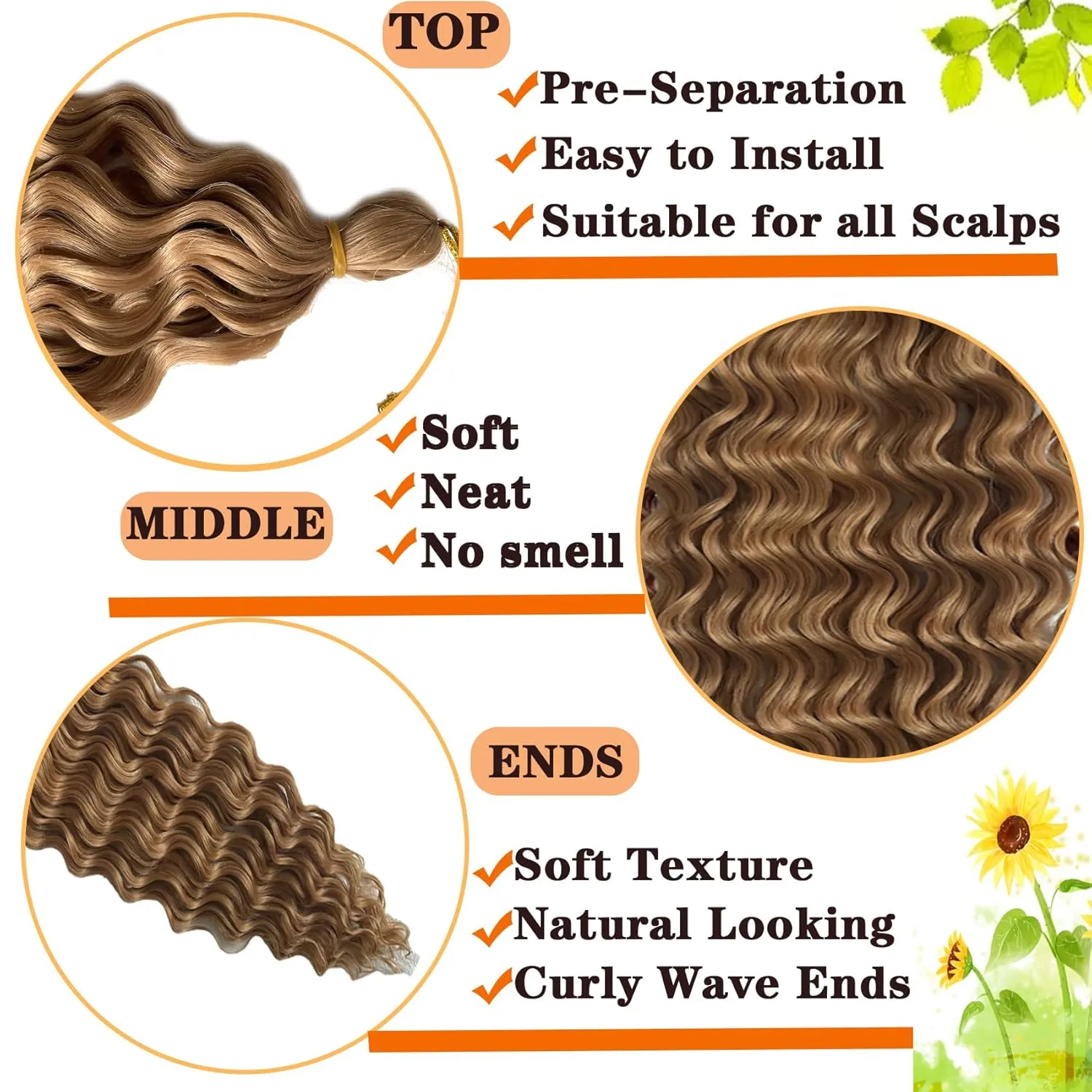 Deep Wave Crochet Hair 18 Inch 27 Color Ocean Wavy Crochet Braids Soft Curly Deep Twist Crochet Braiding Hair Extensionst for Women (18 Inch(Pack of 3), 27#)