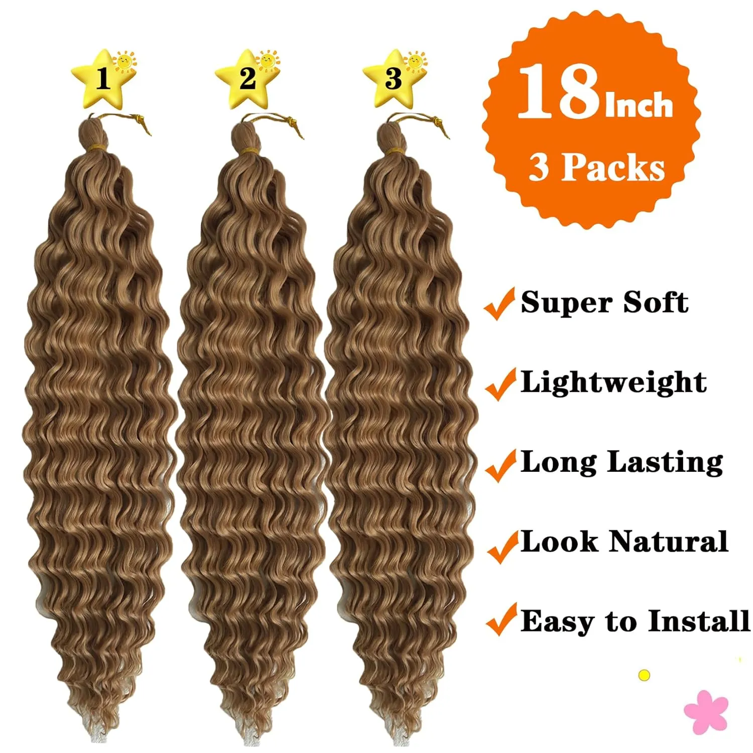 Deep Wave Crochet Hair 18 Inch 27 Color Ocean Wavy Crochet Braids Soft Curly Deep Twist Crochet Braiding Hair Extensionst for Women (18 Inch(Pack of 3), 27#)