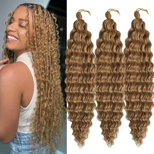 Deep Wave Crochet Hair 18 Inch 27 Color Ocean Wavy Crochet Braids Soft Curly Deep Twist Crochet Braiding Hair Extensionst for Women (18 Inch(Pack of 3), 27#)