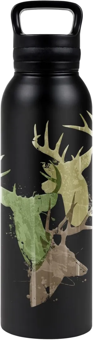 Deer Heads Trio Design Hunting Hunter Camouflage 24 oz Insulated Canteen Water Bottle, Leak Resistant, Vacuum Insulated Stainless Steel with Loop Cap