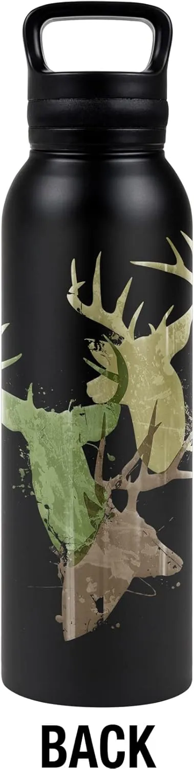 Deer Heads Trio Design Hunting Hunter Camouflage 24 oz Insulated Canteen Water Bottle, Leak Resistant, Vacuum Insulated Stainless Steel with Loop Cap