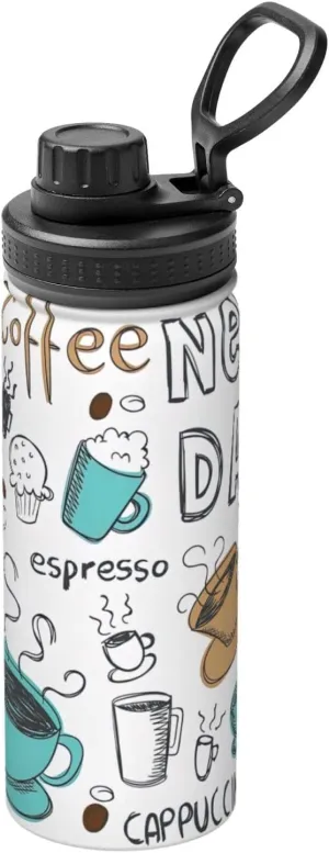 Delicious Coffee Sports Insulated Water Bottle - Premium 18 oz. Stainless Steel Hydration Bottle for Outdoor Enthusiasts