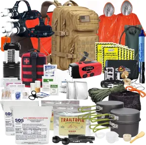 Denver: Premium 72 Hour Survival Backpack with Supplies - Bug Out Bag Backpack - Upgraded Go Bag Emergency Backpack w/Complete Tactical Survival Kit - Bug Out Bag Survival Kit for 2 (Khaki)