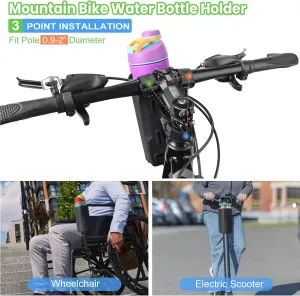 Desing Wish 12-40oz Silicone Bike Water Bottle Holder with Removable Non-Slip Straps, Multi-Holes Installing Bike Cup Holder Water Bottle Holder for Mountain Bike, eBike, Scooter - Black