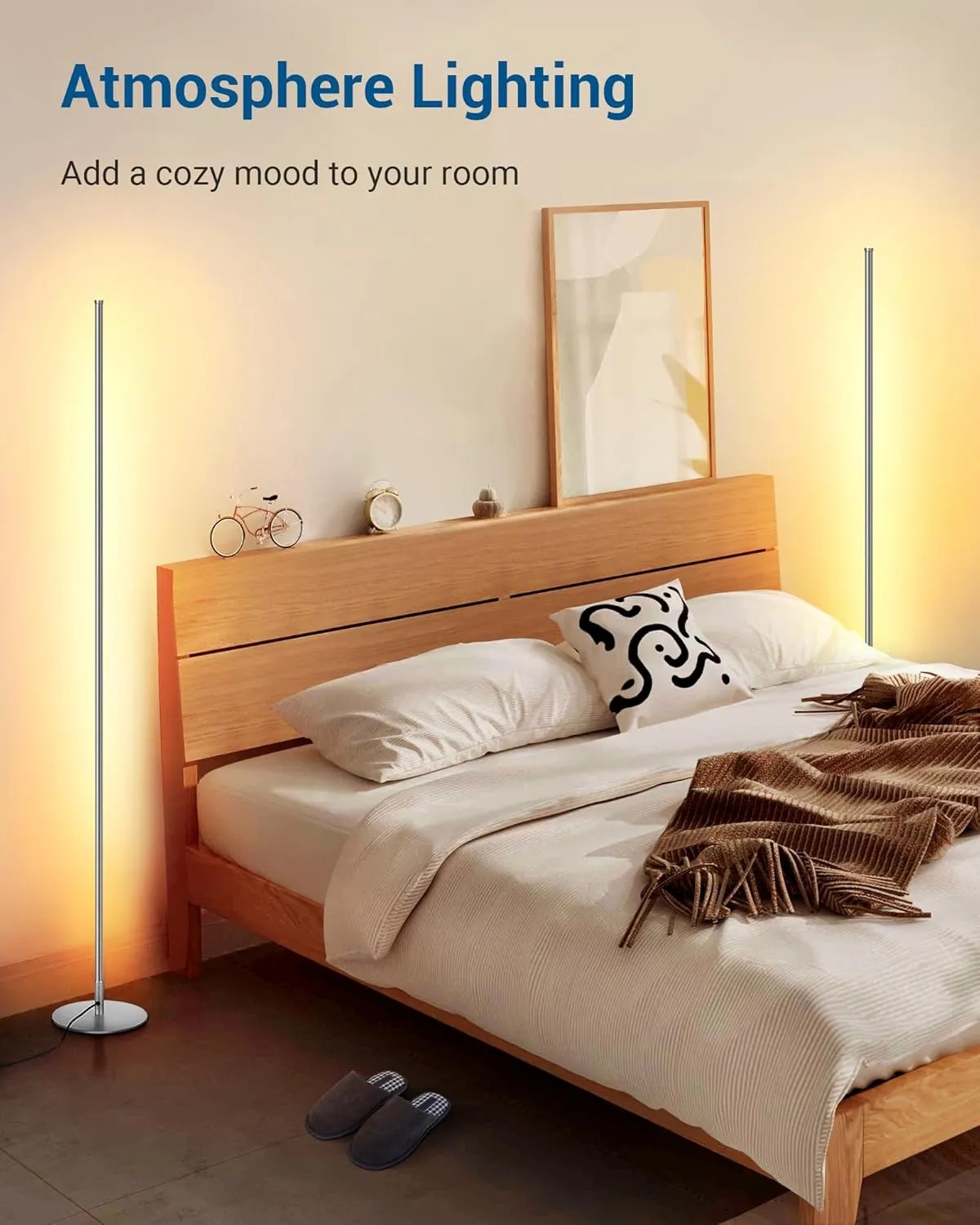 DEWENWILS Floor lamp, 1100Lumen Modern Dimmable Corner Floor Lamp with 3000K Warm Light & Foot Switch, 57.5" Tall Standing Lamp for Living Room, Bedroom, Silver