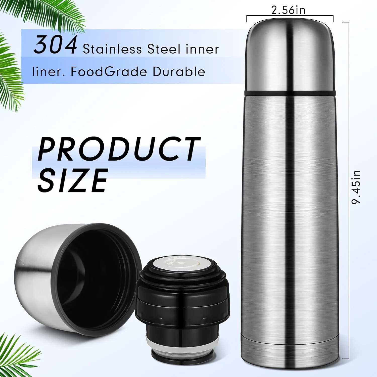 Domensi 4 Pcs Stainless Steel Thermal Bottle 17 oz/ 500 ml Hot Water Flask Coffee Travel Mugs with Cup Cafe Sealed Vacuum Insulated Bottles for Hot Drinks