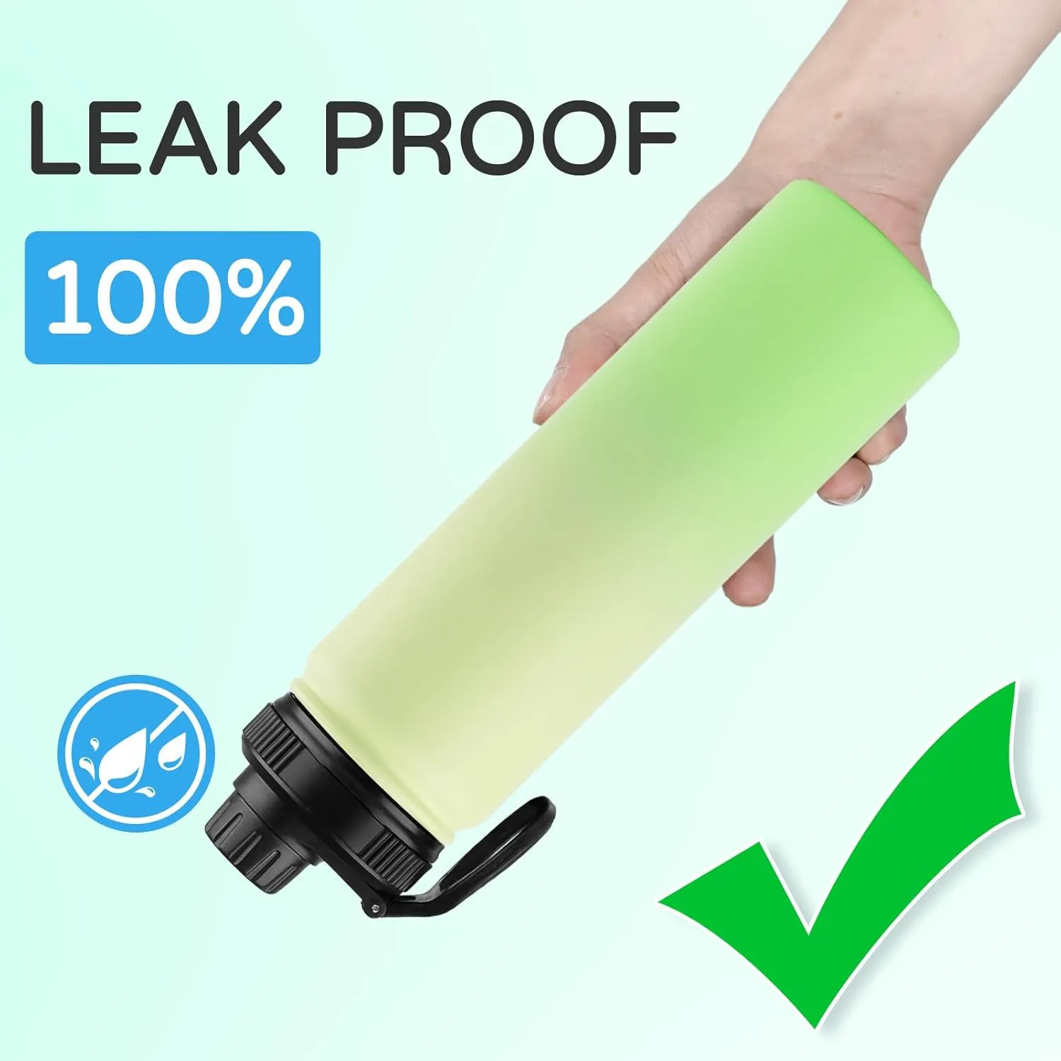 DOMICARE Insulated Water Bottle, 22 oz Vacuum Insulated Stainless Steel Reusable Sports Bottle with Straw Lid & Spout Lid for Travel, Camping, Bike, Leakproof, Green Gradient, 1 Pack