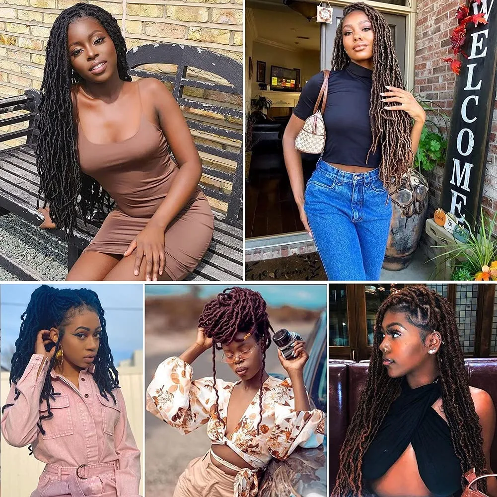 Dorsanee 18 inch New Faux Locs Crochet Hair 7 Packs New Soft Locs Crochet Hair for Black Women Pre Looped Goddess Locs Synthetic Braiding Hair Extensions Ombre Brown (18in, 1B/30)