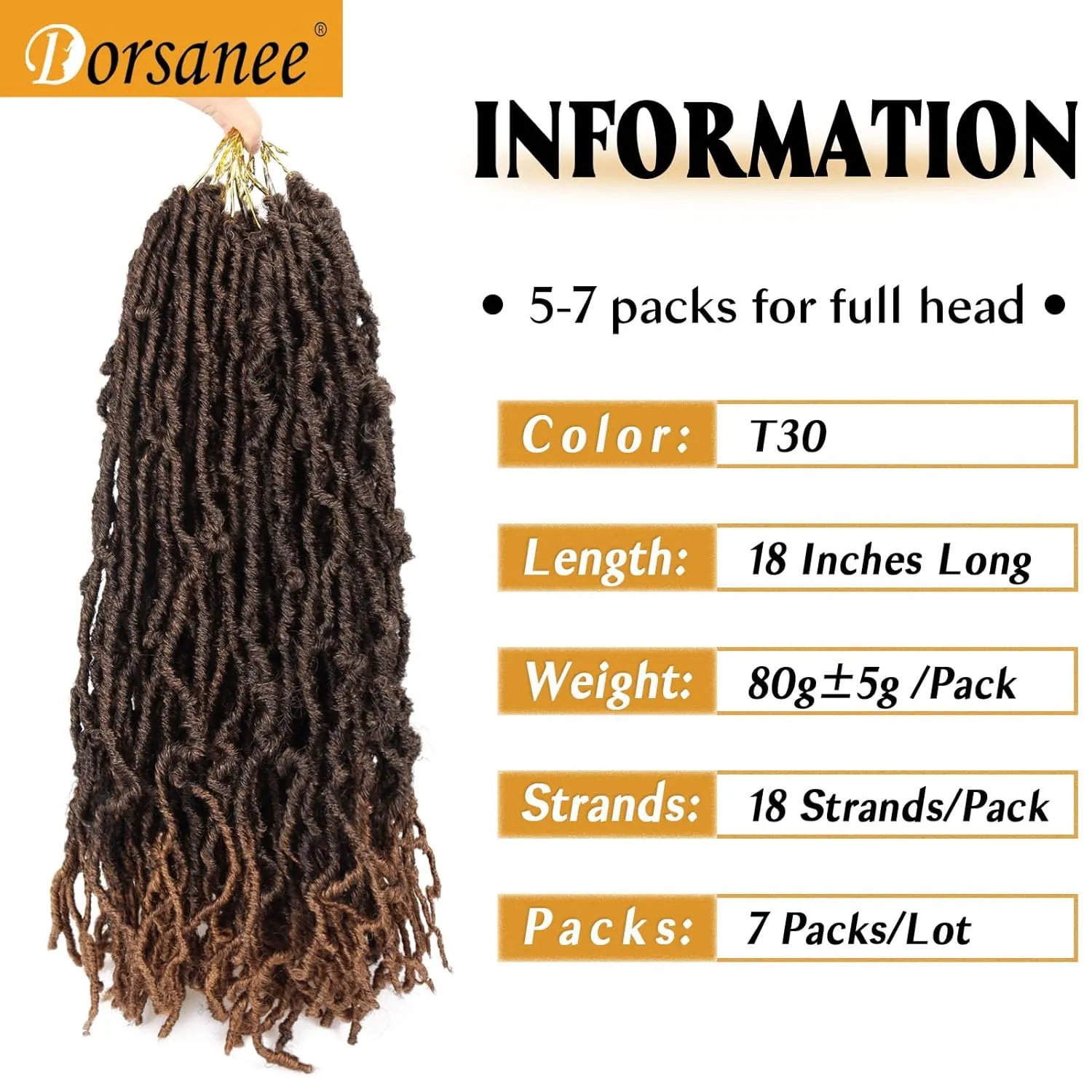 Dorsanee 18 inch New Faux Locs Crochet Hair 7 Packs New Soft Locs Crochet Hair for Black Women Pre Looped Goddess Locs Synthetic Braiding Hair Extensions Ombre Brown (18in, 1B/30)