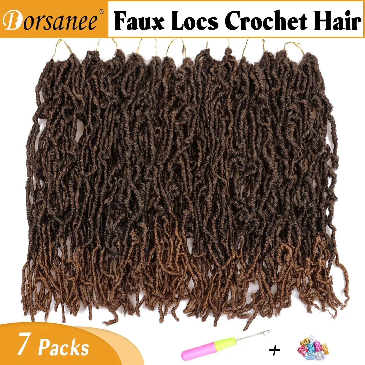 Dorsanee 18 inch New Faux Locs Crochet Hair 7 Packs New Soft Locs Crochet Hair for Black Women Pre Looped Goddess Locs Synthetic Braiding Hair Extensions Ombre Brown (18in, 1B/30)