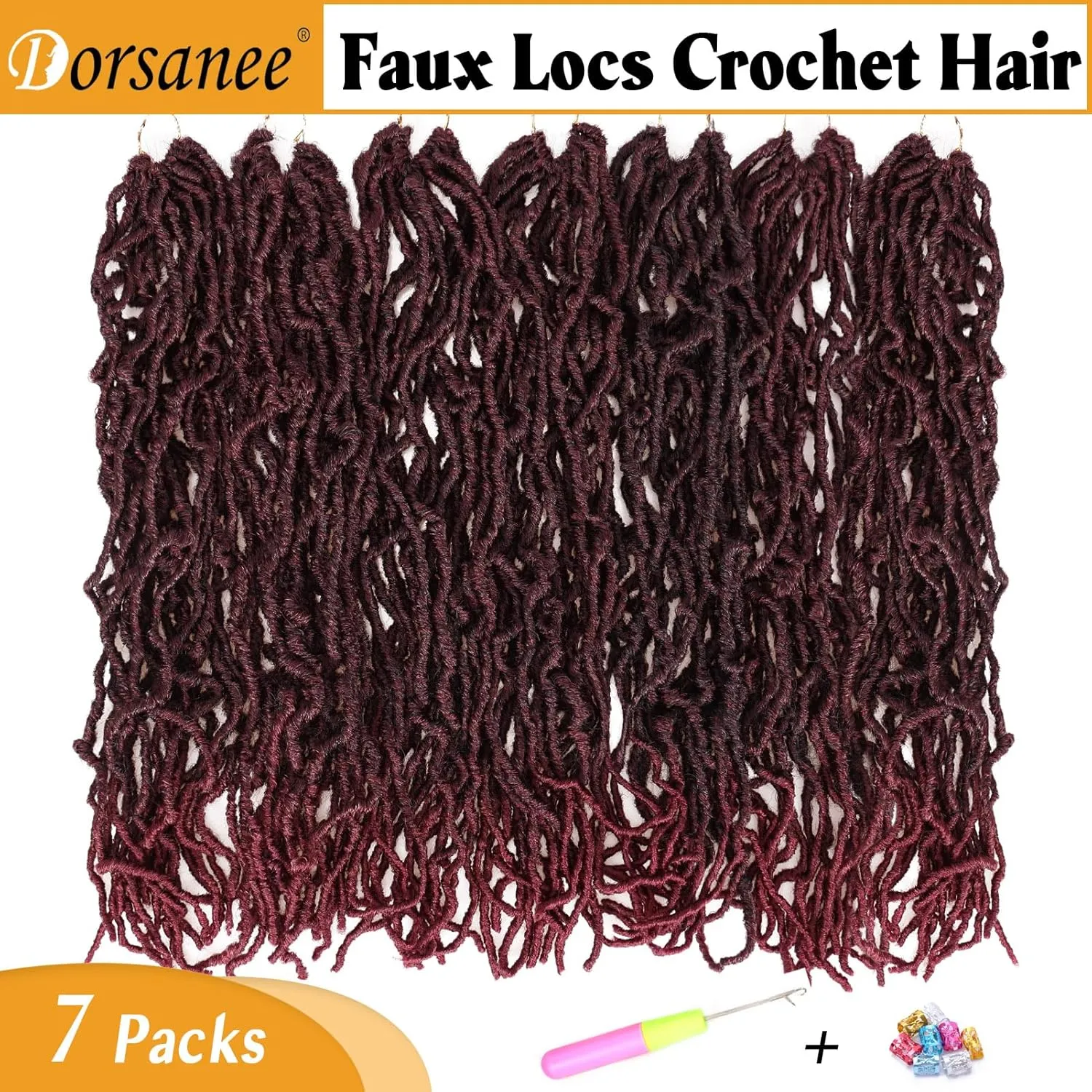 Dorsanee Faux Locs Crochet Hair 22 Inch, 7 Packs Soft Locs Braiding Hair Ombre Burgundy Red Pre-looped Crochet Braids for Black Women 18strands/pack (22in, 1B/BUG)