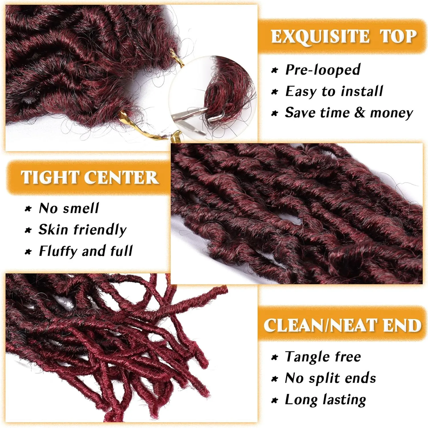 Dorsanee Faux Locs Crochet Hair 22 Inch, 7 Packs Soft Locs Braiding Hair Ombre Burgundy Red Pre-looped Crochet Braids for Black Women 18strands/pack (22in, 1B/BUG)