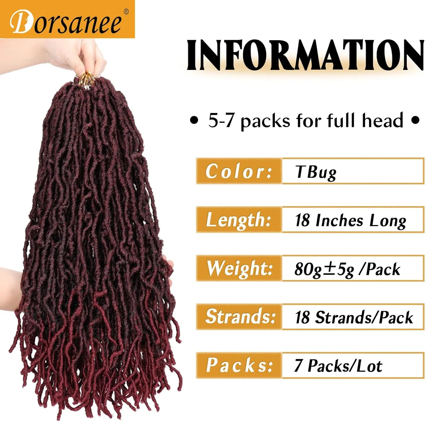 Dorsanee Faux Locs Crochet Hair 22 Inch, 7 Packs Soft Locs Braiding Hair Ombre Burgundy Red Pre-looped Crochet Braids for Black Women 18strands/pack (22in, 1B/BUG)