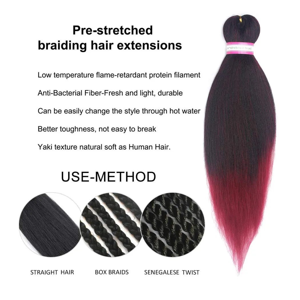 Dorsanee Ombre Burgundy Braiding Hair Pre Stretched 20 Inch 8 Packs Braiding Hair Extensions for Crochet Box Braids Twists Locs Hair Itch Free Soft Yaki Texture Hot Water Setting (20inch,#1B/Bug)