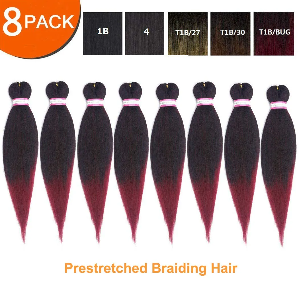 Dorsanee Ombre Burgundy Braiding Hair Pre Stretched 20 Inch 8 Packs Braiding Hair Extensions for Crochet Box Braids Twists Locs Hair Itch Free Soft Yaki Texture Hot Water Setting (20inch,#1B/Bug)