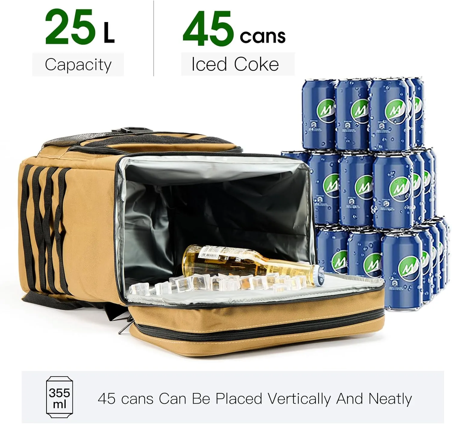Double Sections Backpack Cooler Insulated Leak Proof Cooler Bag for Men Women,Tactical Large Capacity Cooler Bag, Lunch Backpack Bag for Beach Hiking Camping Picnics Work