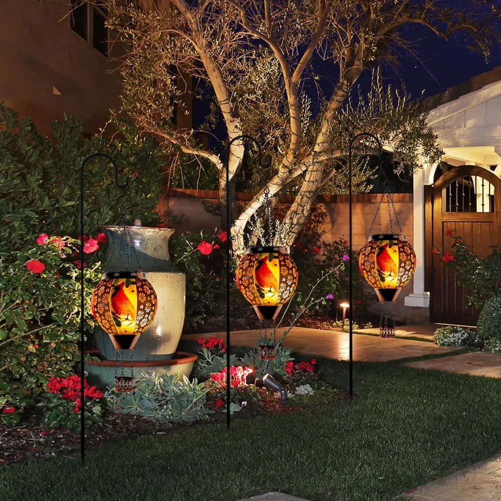 DREAMSOUL Cardinal Hot Air Balloon Solar Lantern, Metal Solar Lantern with Flickering Flame, Solar Lanterns Outdoor Waterproof for Lawn Patio Decor