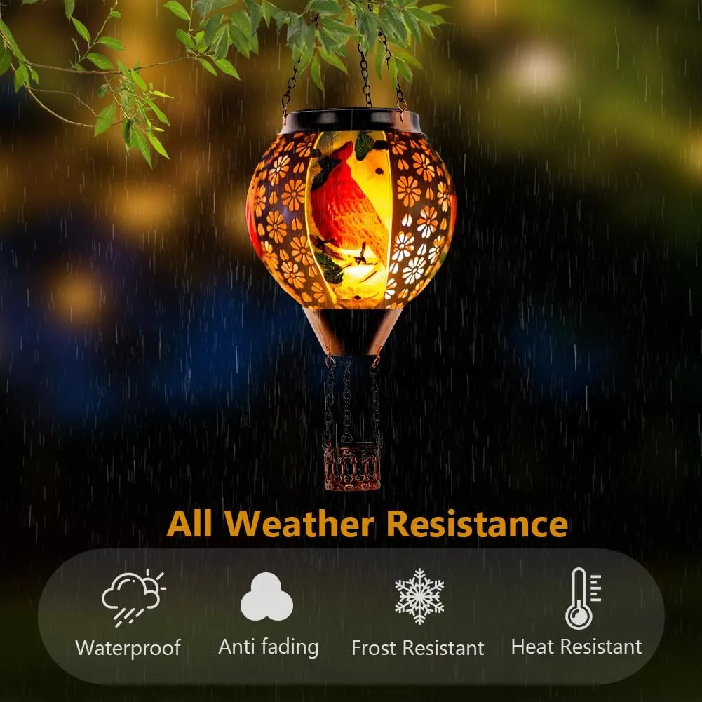 DREAMSOUL Cardinal Hot Air Balloon Solar Lantern, Metal Solar Lantern with Flickering Flame, Solar Lanterns Outdoor Waterproof for Lawn Patio Decor