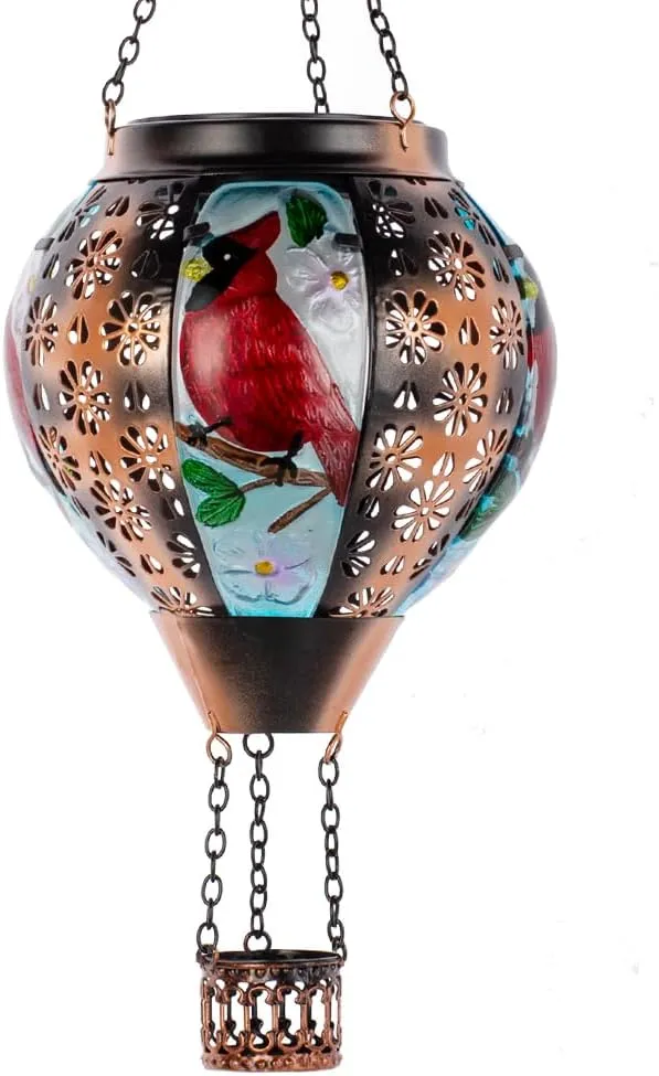 DREAMSOUL Cardinal Hot Air Balloon Solar Lantern, Metal Solar Lantern with Flickering Flame, Solar Lanterns Outdoor Waterproof for Lawn Patio Decor