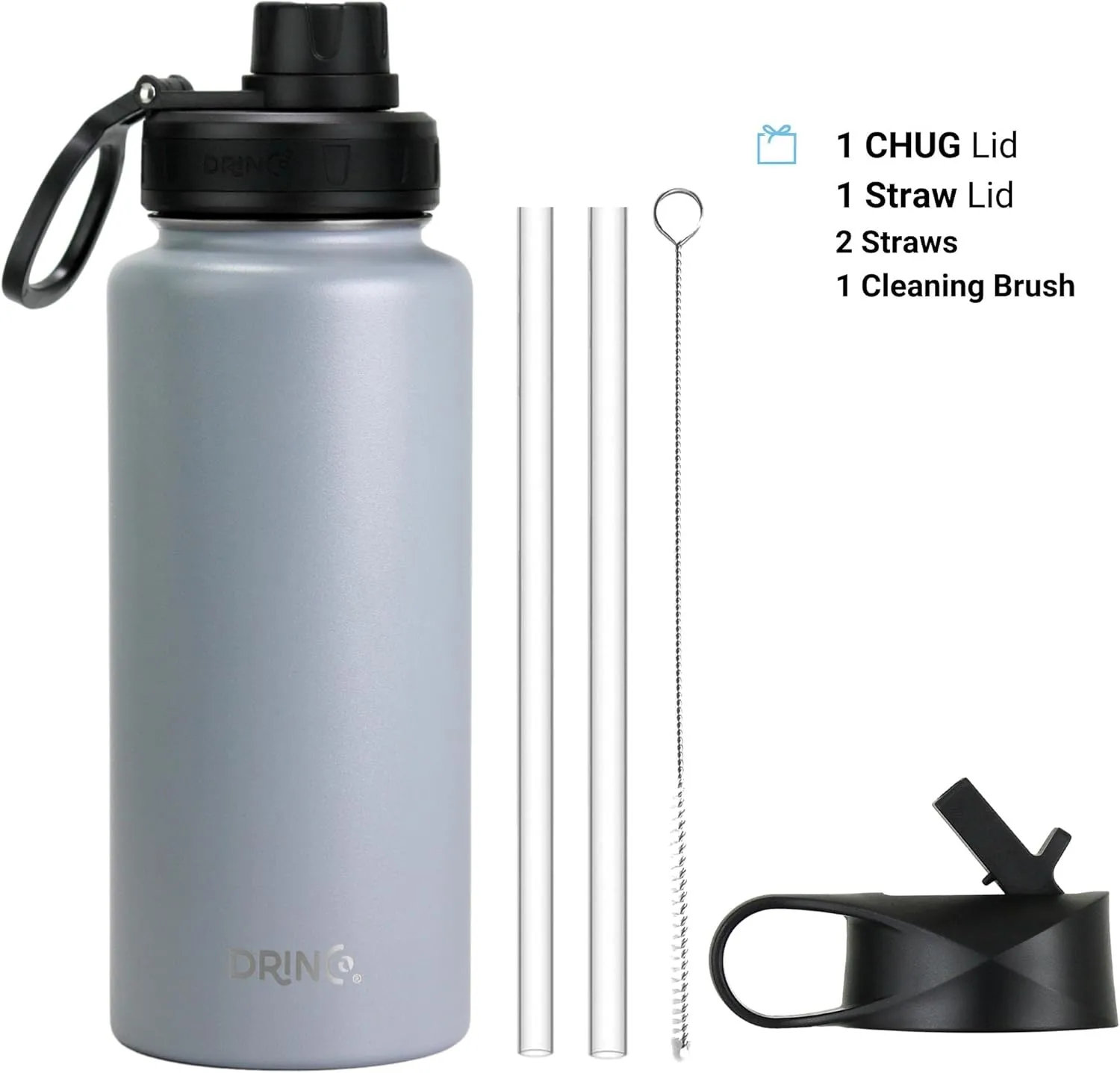 DRINCO Stainless Steel Water Bottle Spout Lid Vacuum Insulated Double Wall Water Bottle USA Flag Military Veteran (32oz Eagle Gray, 32oz)
