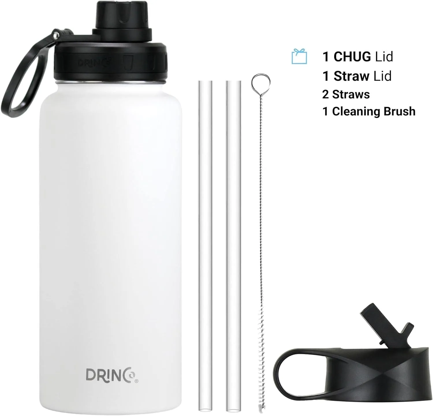 DRINCO Stainless Steel Water Bottle Spout Lid Vacuum Insulated Double Wall Water Bottle Wide Mouth Leak Proof Keep Cold Sport Camping (USA Flag) (32oz Artic White USA Flag, 32oz)