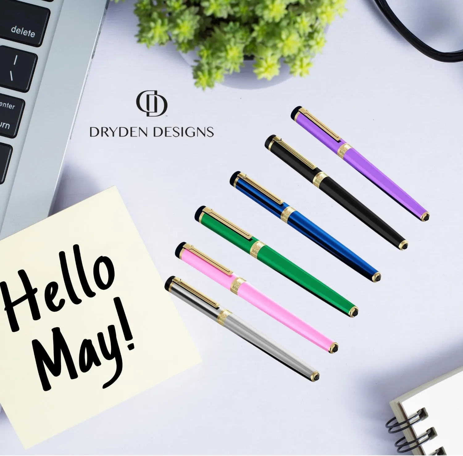 Dryden Designs Fountain Pen - Medium and Fine Nibs | Includes 24 Ink Cartridges and Ink Refill Converter | Calligraphy Pen, Consistent Writing, Smooth Look - Intense Black.