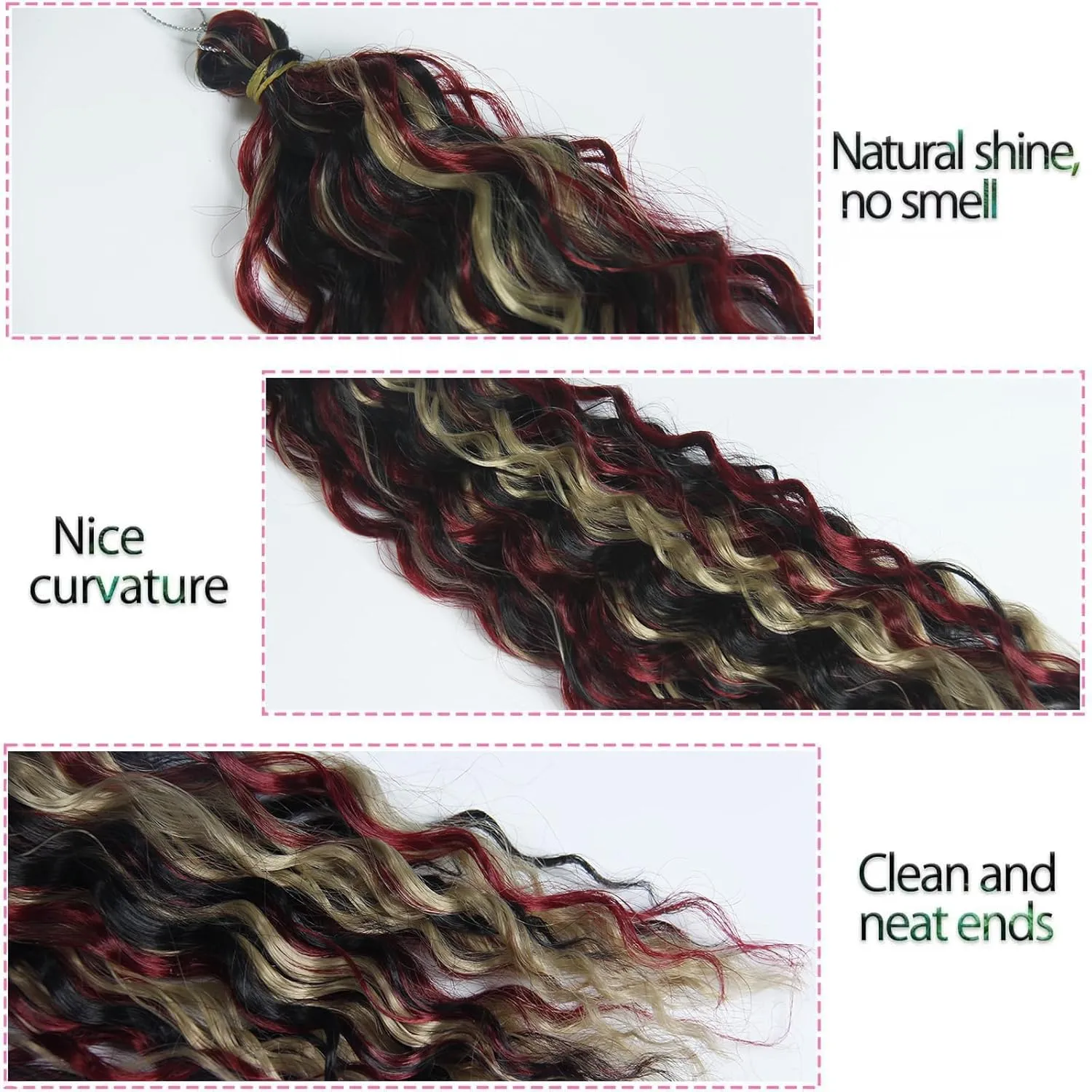 Dsoar Deep Twist Crochet Hair 22 Inch Highlight Deep Wave Curly Braiding Hair 3 Packs Water Wave Synthetic Hair Extensions for Women (1b/24/bug#)