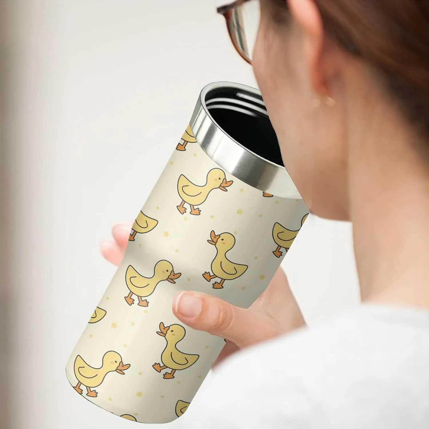 Duck Tumbler with Handle and Flip Straw for Women Men, 30oz Cute Stainless Steel Insulated Cup, Water Bottle Travel Coffee Mug, Gifts for Animal Lovers