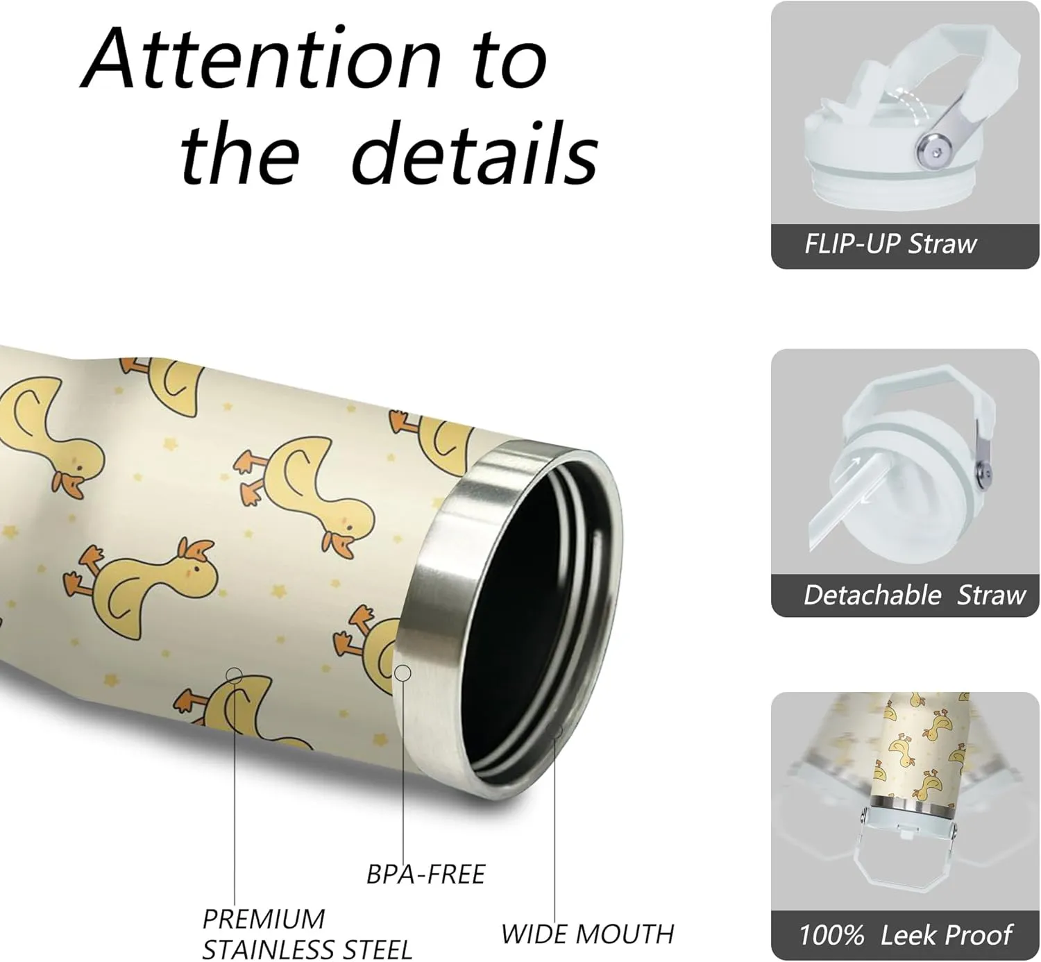 Duck Tumbler with Handle and Flip Straw for Women Men, 30oz Cute Stainless Steel Insulated Cup, Water Bottle Travel Coffee Mug, Gifts for Animal Lovers