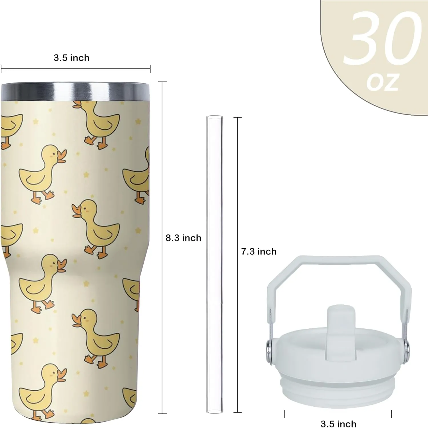 Duck Tumbler with Handle and Flip Straw for Women Men, 30oz Cute Stainless Steel Insulated Cup, Water Bottle Travel Coffee Mug, Gifts for Animal Lovers