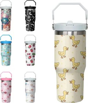 Duck Tumbler with Handle and Flip Straw for Women Men, 30oz Cute Stainless Steel Insulated Cup, Water Bottle Travel Coffee Mug, Gifts for Animal Lovers