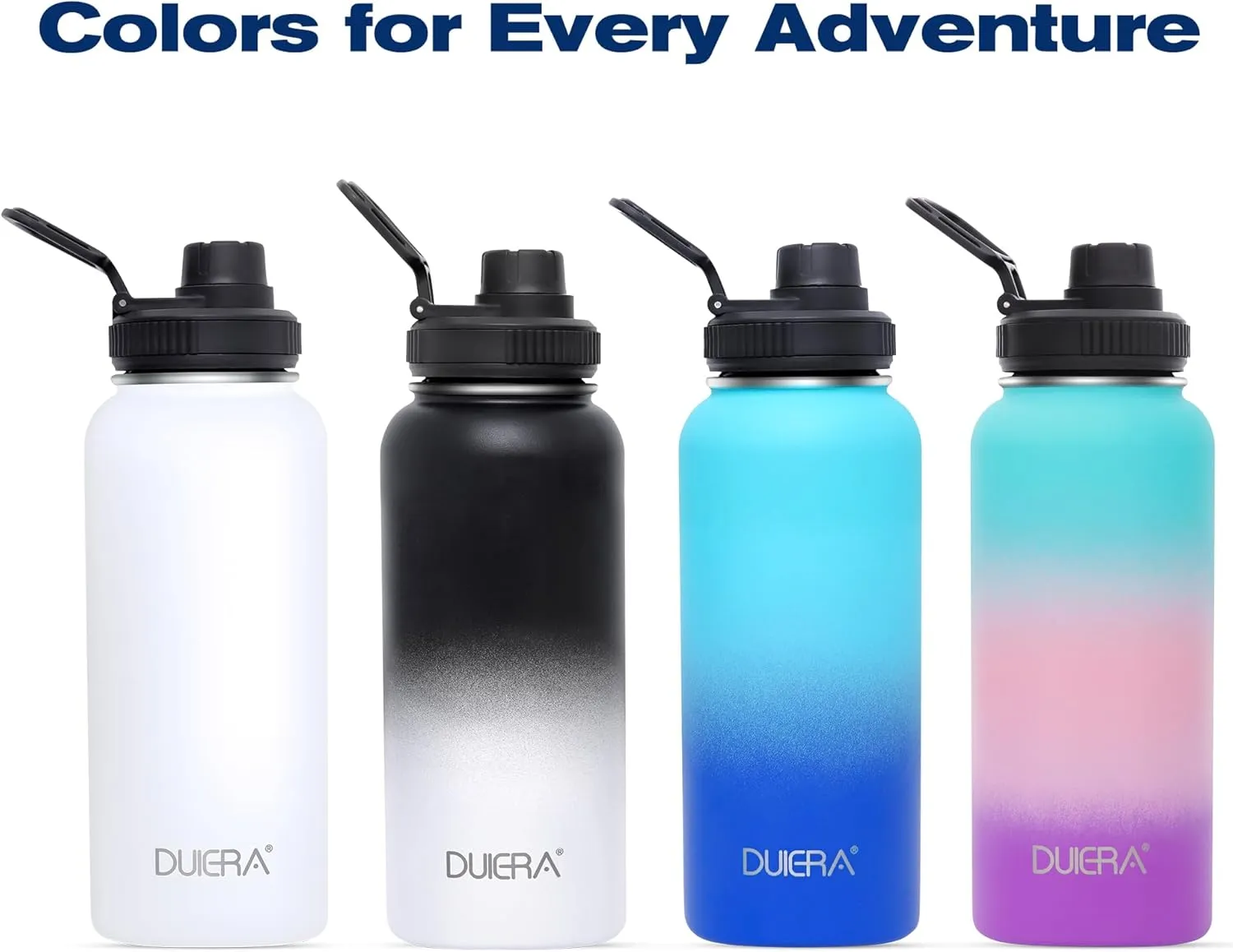 DUIERA Water Bottle with Straw 32 oz Stainless Steel Insulated Water Bottle for Cold Drink Sports Water Bottle with Straw and Lid Vacuum Water Bottle for Women, Leakproof and Spill Proof, White
