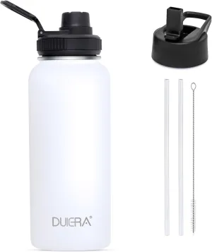 DUIERA Water Bottle with Straw 32 oz Stainless Steel Insulated Water Bottle for Cold Drink Sports Water Bottle with Straw and Lid Vacuum Water Bottle for Women, Leakproof and Spill Proof, White