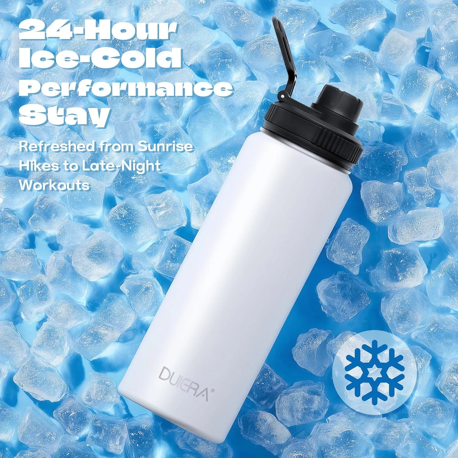 DUIERA Water Bottle with Straw 32 oz Stainless Steel Insulated Water Bottle for Cold Drink Sports Water Bottle with Straw and Lid Vacuum Water Bottle for Women, Leakproof and Spill Proof, White