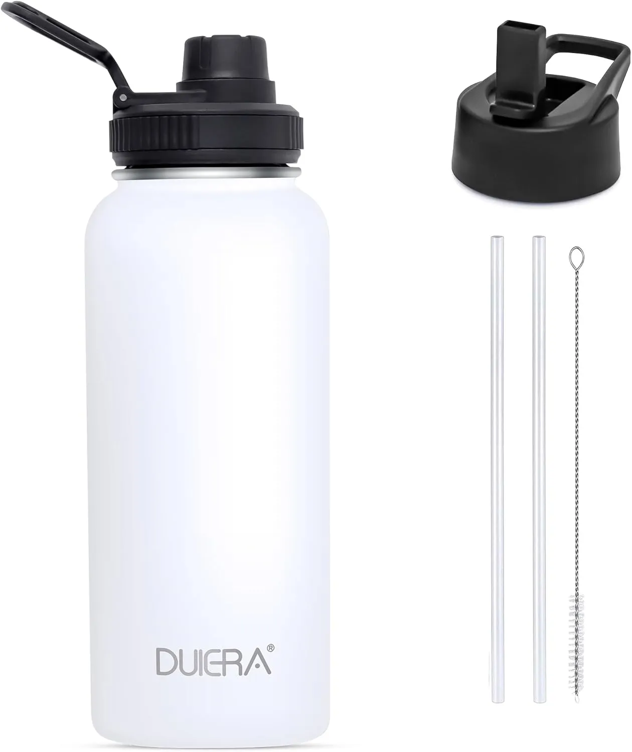 DUIERA Water Bottle with Straw 32 oz Stainless Steel Insulated Water Bottle for Cold Drink Sports Water Bottle with Straw and Lid Vacuum Water Bottle for Women, Leakproof and Spill Proof, White