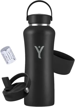 DYLN Hydrogen Water Bottle Bundle – Includes Straw Cap & Guard (32 oz, Black)
