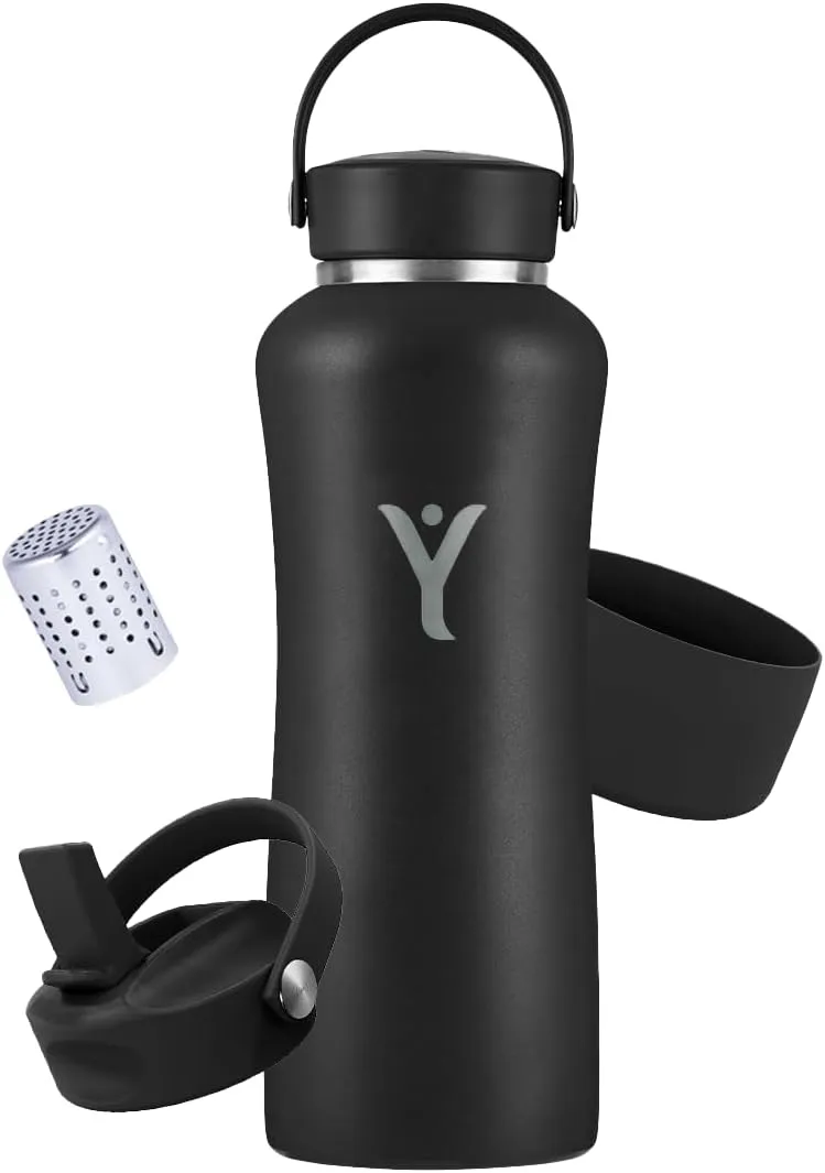 DYLN Hydrogen Water Bottle Bundle – Includes Straw Cap & Guard (32 oz, Black)