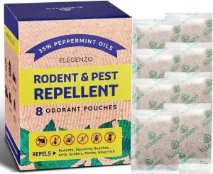 ELEGENZO Mouse Repellent Pouches with Peppermint Oil - Repels Mice, Rats, Squirrels, Roaches, Ants, Spiders, Moths