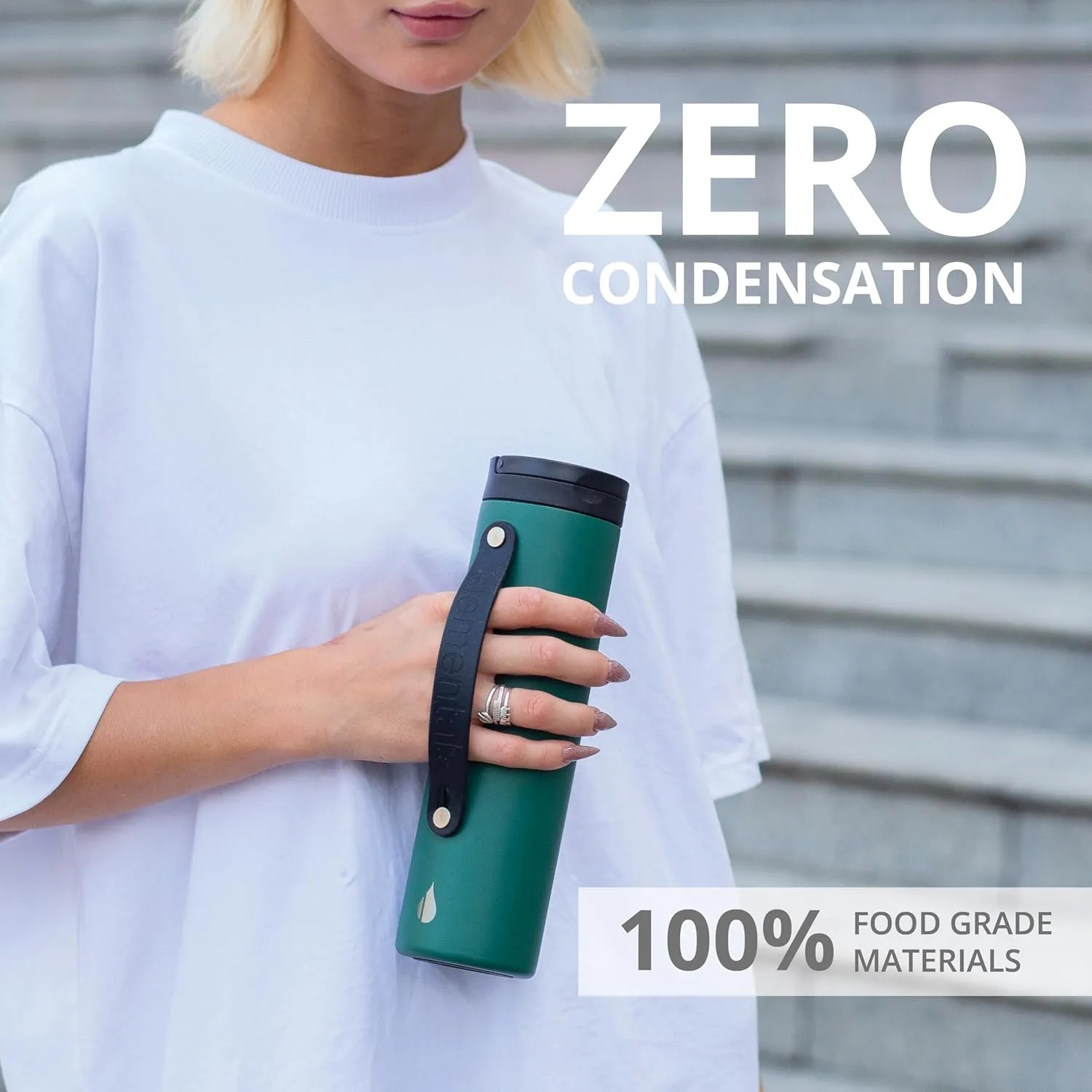 Elemental Iconic Stainless Steel Water Bottle with Straw - 20 oz Leak Proof Triple Wall Insulated Water Bottles for Travel and Sports - Reusable Gym Water Bottle with 2 Straws - Forest Green